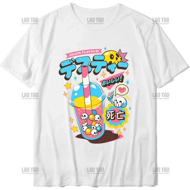Death Tea Demode Printed T-shirt Funny Cartoon Cartoon Demon Tshirt Woman Man Vintage Gothic Cool Hip-hop Style Tops Tee Shirt