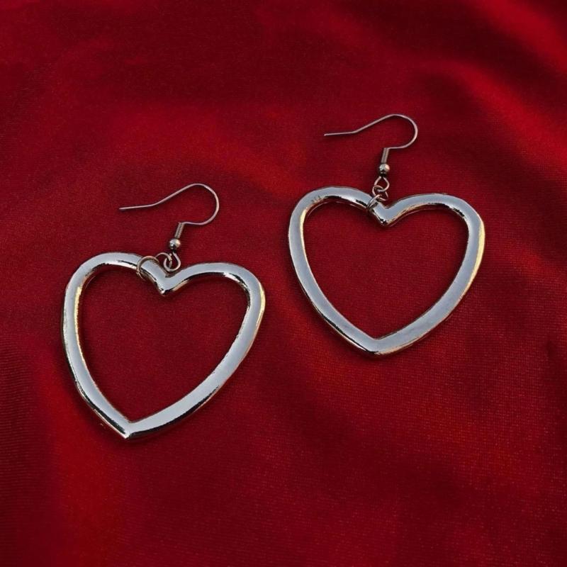 Sweet Cool Metal Hollow Big Heart Pendant Necklace Earrings Simple Drop Earrings