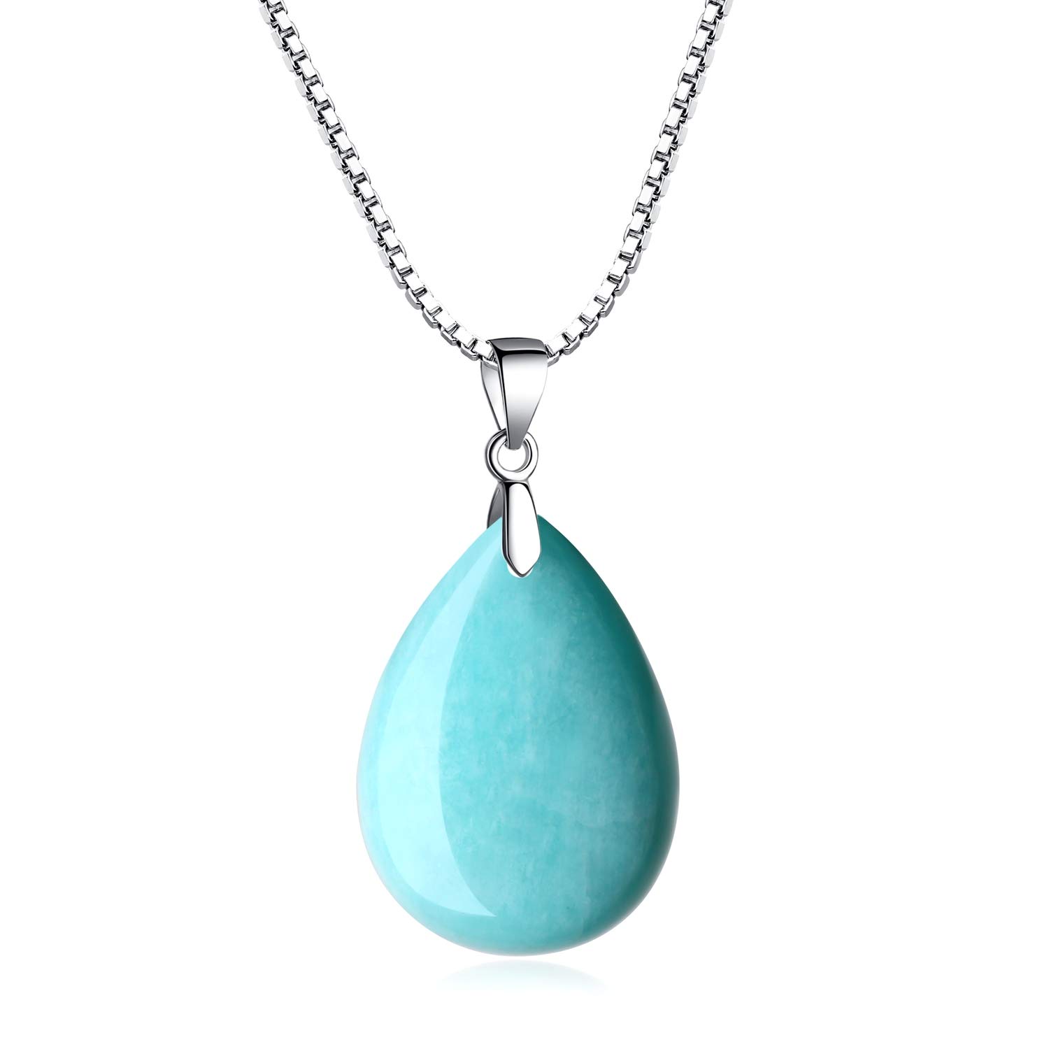 

Amazonite Water Drop 925 Silver Chain Necklace for Women [Koai] зелений