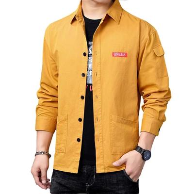 Elegante Manga Comprida Trabalho Tamanhos Grandes Casual Roupa Exterior para e Design Simples com Algodão Sólido Duplo [Quatro folhas] Camisa Masculina, Disponível, Primavera,