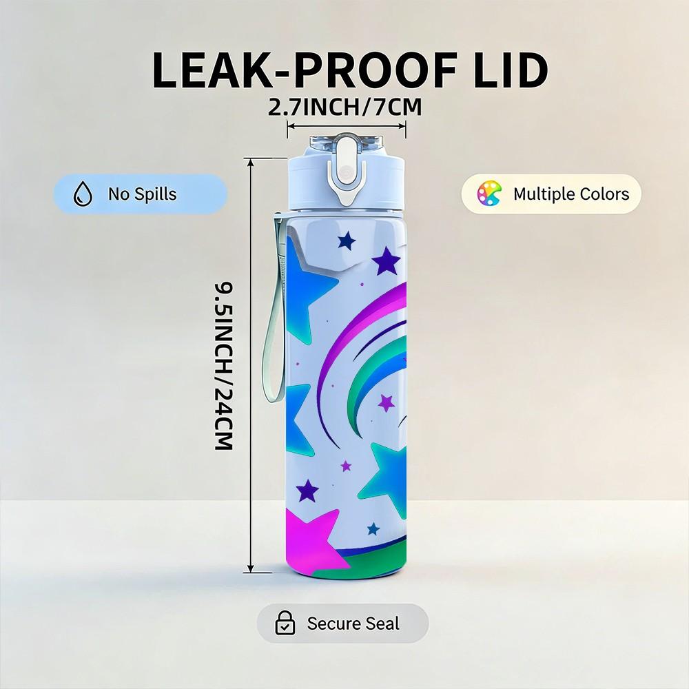 1PC Color Swirl Star Galaxy Space Print 750ml Color Plastic Sports Water Bottle Leakproof Flip Straw Lid Suitable for Sports Office Home Use