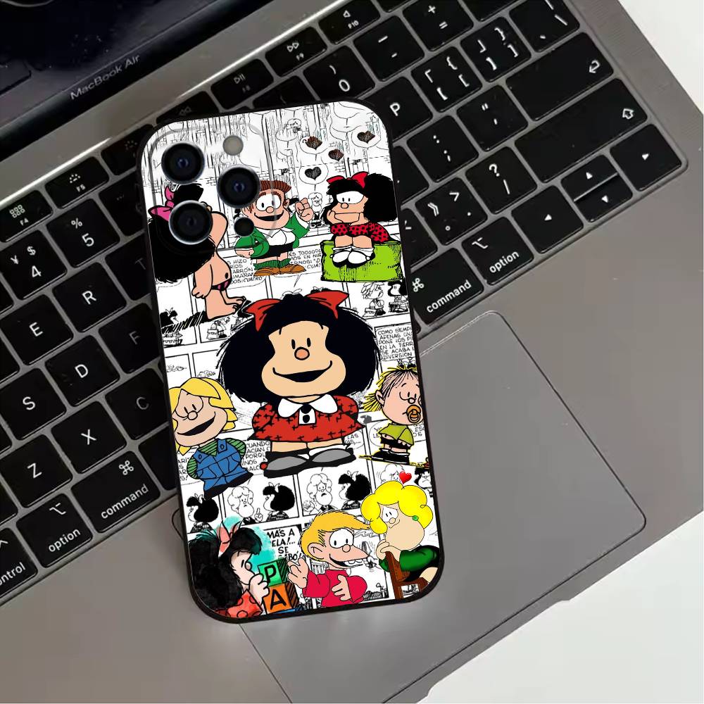 

M-Mafalda World Phone Case For iPhone 17,16,15,14,13,12,11 Plus,Pro Max,XS,Soft Silicone Black Cover iPhone16se4