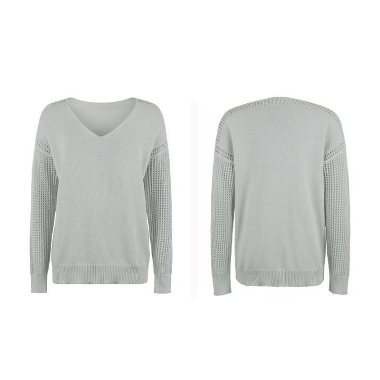 Vintage Pletenina Svetr s výstřihem do V Dlouhý rukáv Pulovr Jednobarevný Volný top Podzim Zima