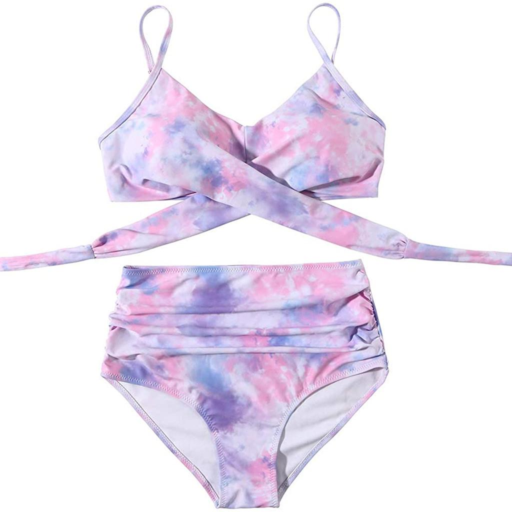 Costume da bagno bikini a due pezzi con spacco tie-dye sexy estivo da donna alla moda
