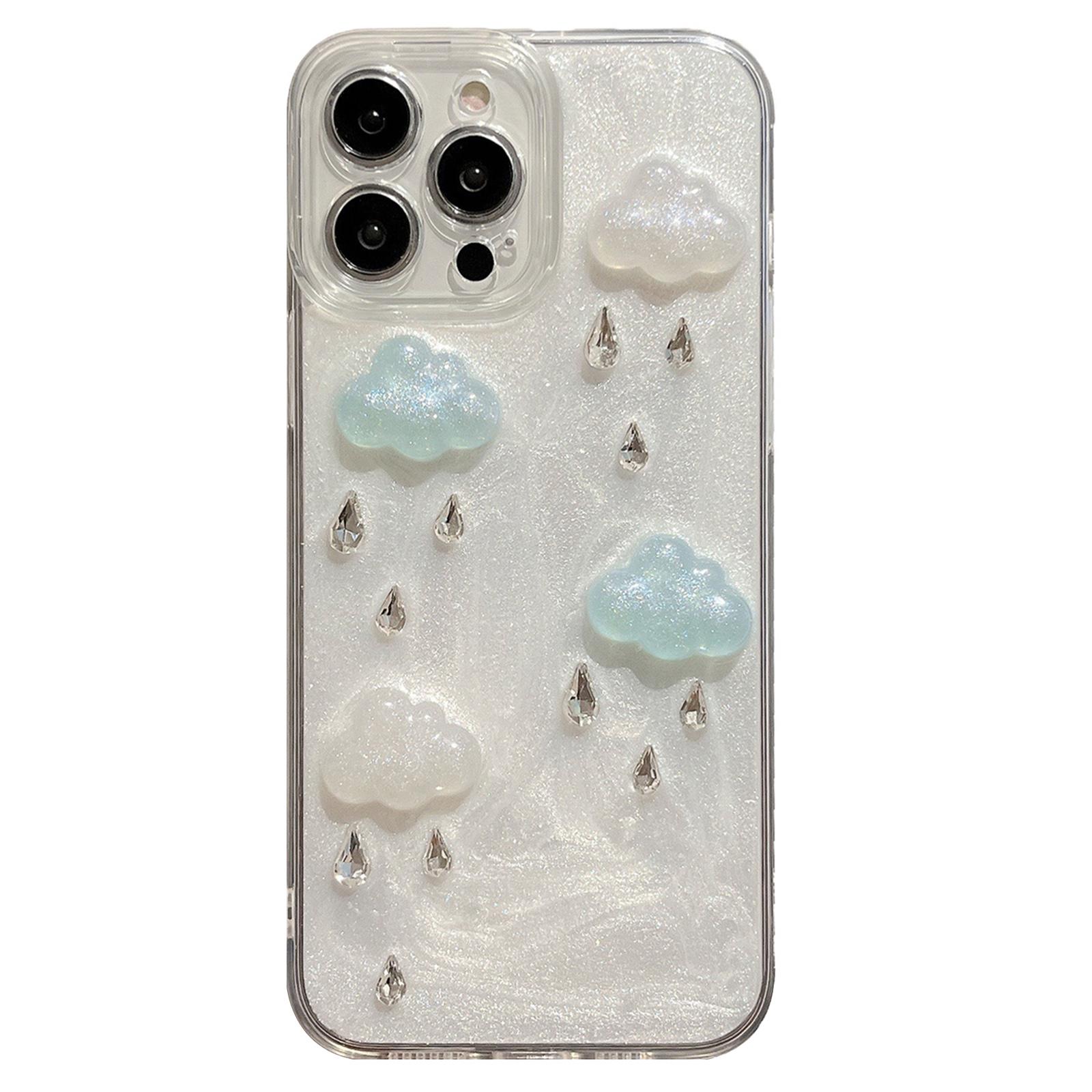 

For iPhone 15 Pro Case Cute 3D Cloud Rhinestone Decor TPU+PC Phone Cover (Precise Lens Cutouts) A