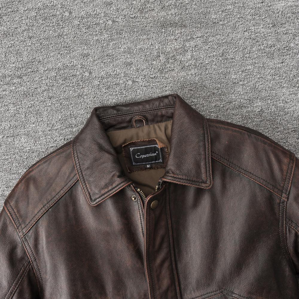 Vintage Red Brown Men Leather Jacket Oversized Style Black Genuine Cow Loose Man Bomber Coat Plus Size