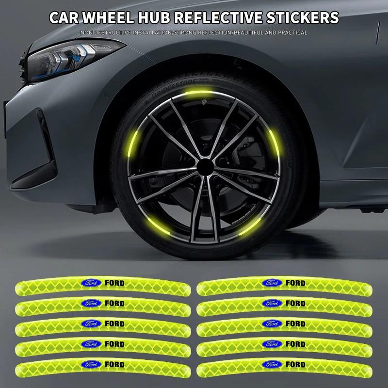 Auto Wheel Hub Reflector Stickers Decals For Ford Mustang BA Shelby SYNus King GTX1 Ka Fusion Focus F-150 Transit Ranger ST3 MK2