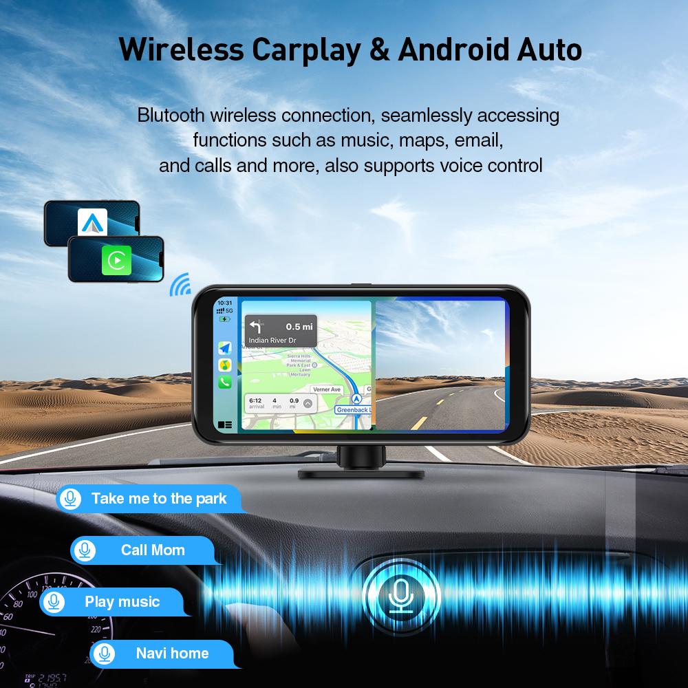 4K Dash Cam Wireless Carplay & Android Auto Car DVR WiFi Rearview Camera With Magnetic bracket Dashboard Video Recorder