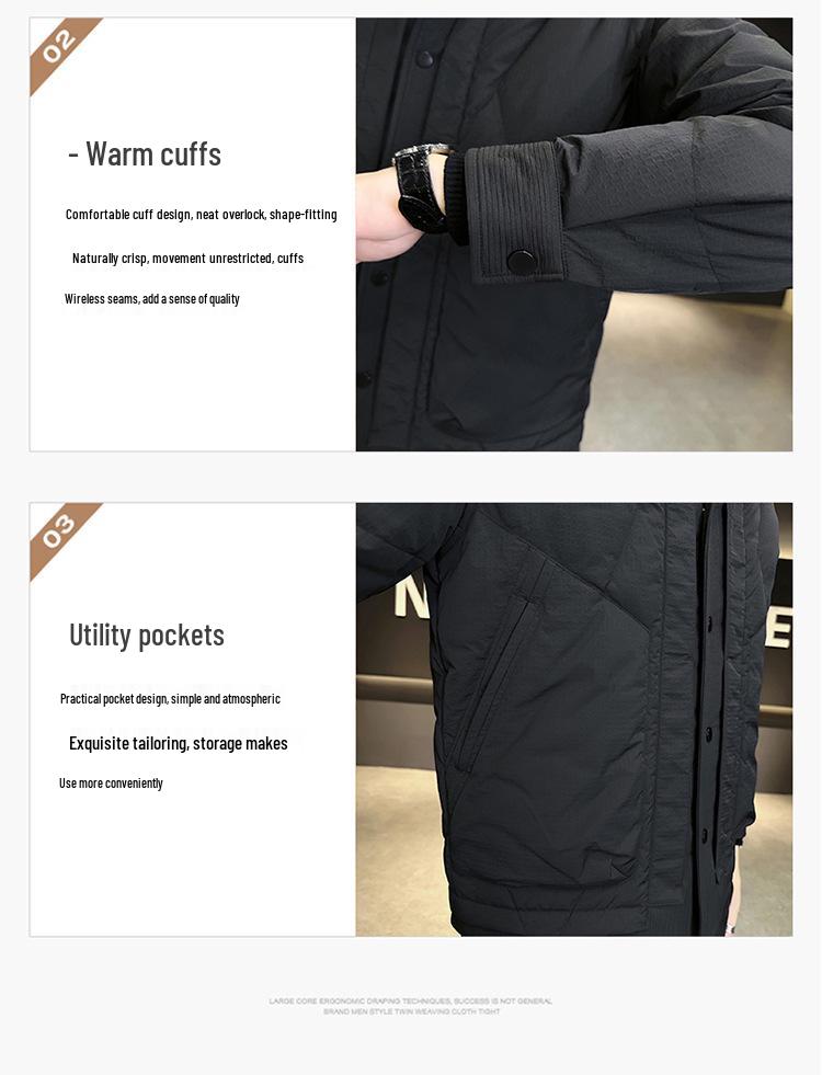 Men's Lightweight Down Business Jacket: Fall/Winter 2025 Shirt-Style Lapel, Solid Color for Administrative Casual Wear