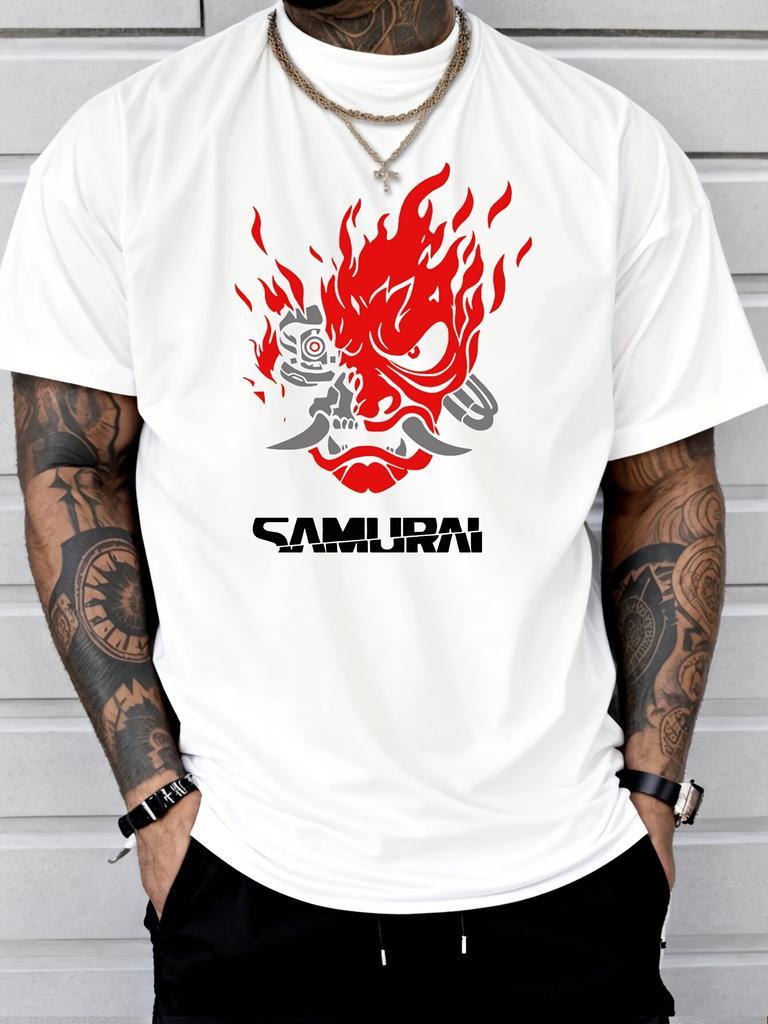Samurai Hiphop Trend Print 100 Cotton Men Woment Tshirt Summer Autumn Daily Outdoor Sports Casual Loose Street Short Sleeve