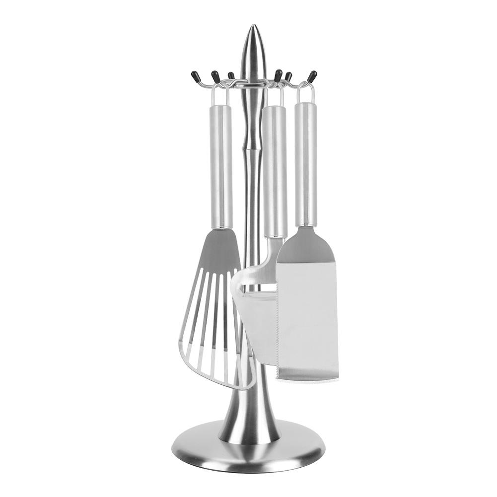 Stainless Steel Cooking Utensil Stand Kitchenware Spatula Scoop Spoon Rotating Storage Rack