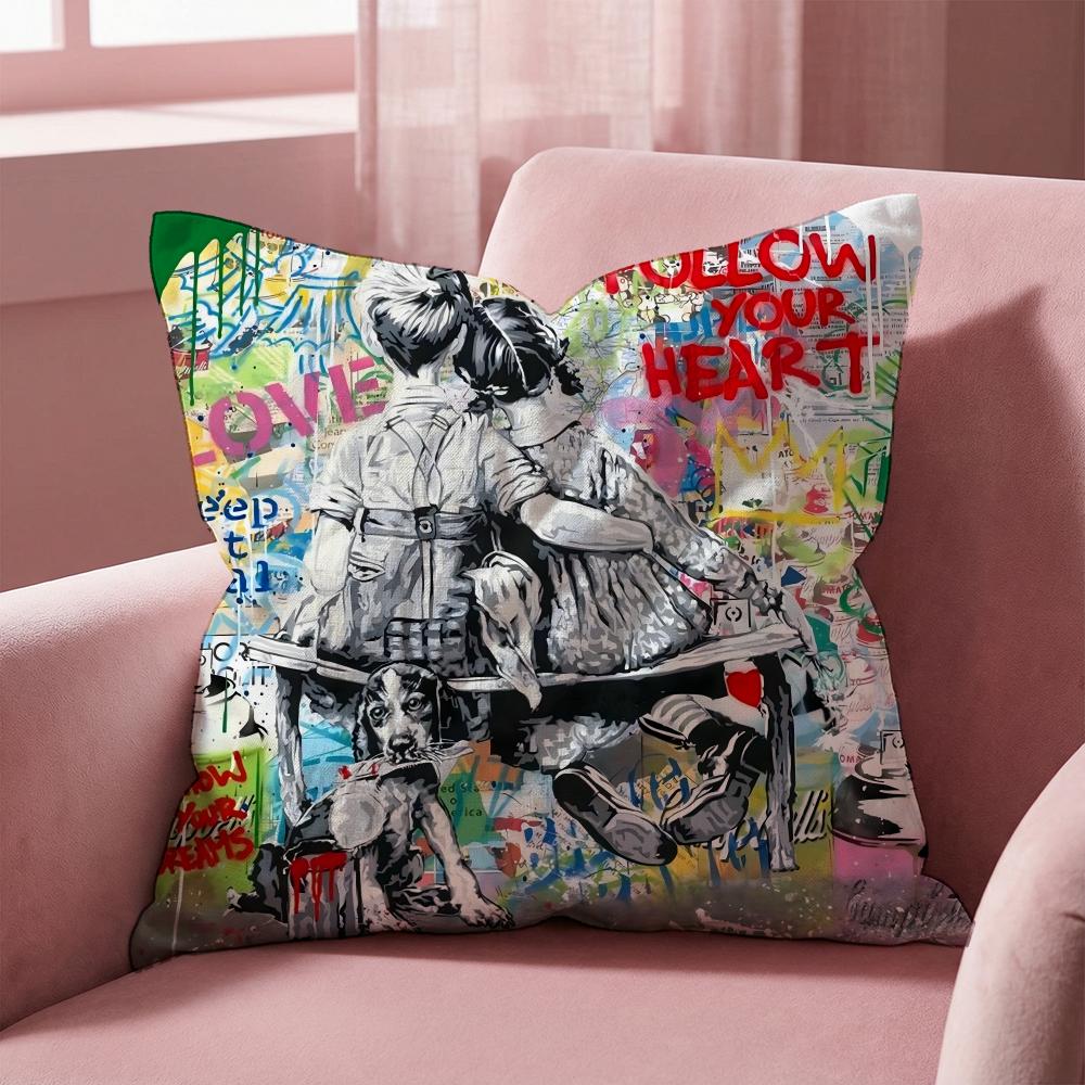 B-Banksy KÜNSTLER Kissenbezug Mehrzweck-Kissenbezug für Zuhause & Auto - Wendbar, Weich & Strapazierfähig für den täglichen Gebrauch