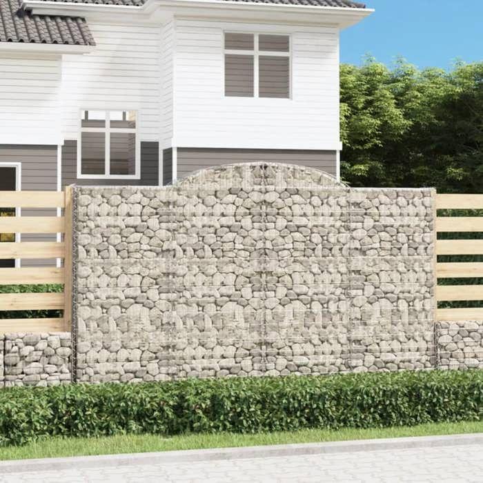 VidaXL Paniers à gabions arqués 3 pcs 300x50x180/200 cm fer galvanisé, gabion, cage de gabion, panier de mur de gabion, mur 3146774
