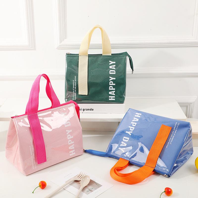 PVC Insulated Waterproof Lunch Bag - Fresh Style Handbag for Students and Office Workers, Thickened for Commute or Take-Out Meals.