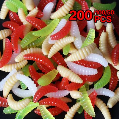 200/100/50PCS Soft Bait Breadworm Maggot Grub Soft Lure Smell Worms Glow Shrimps Fishing Lures