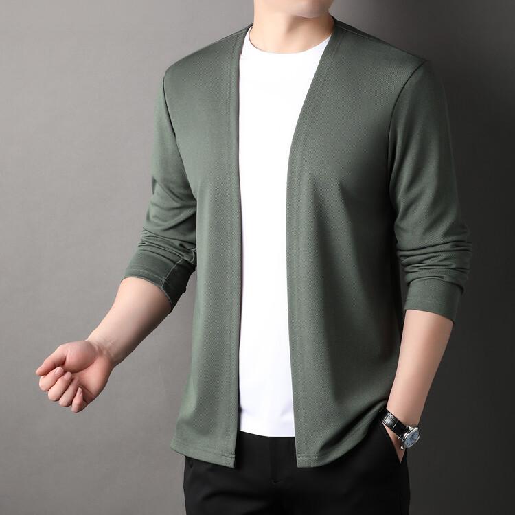 Slim Fit Strickjacke für Herren, Dünne Oberbekleidung für Frühling und Herbst, Langärmelig, Lässig, Trendig, Vielseitig, Einfarbig, Slim Fit, Herbst L grün