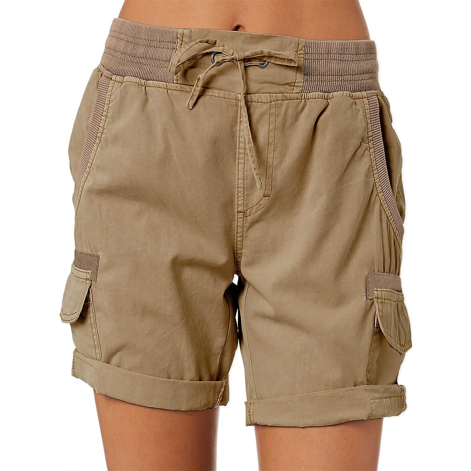 

Women s Color Fashionable Pocket Drawstring Casual Workwear Pants Loose Elastic Waist Shorts M