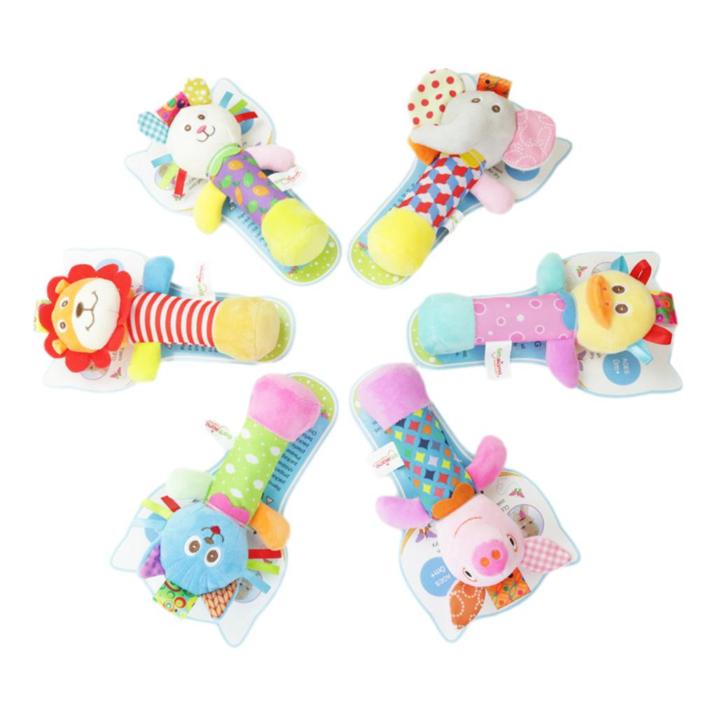 Hand Soft Crank Baby Rattles Cartoon Animal Plush Toys With Bb Call Voice Squeaky Sensory Travel Accessory For Toddlers