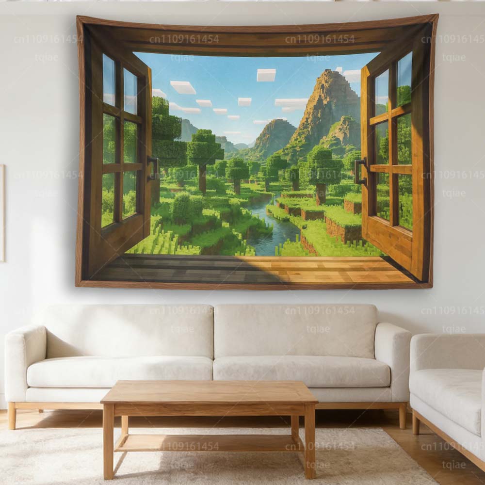

Pixel Window Landscape Tapestry Game Room Wall Art for Home Bedroom Decor 74x94cm(29x37in)