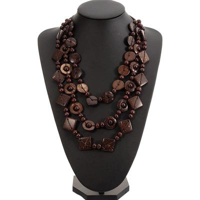 Womens Boho Coconut Shell Weave Beaded Necklace Ethnic Style