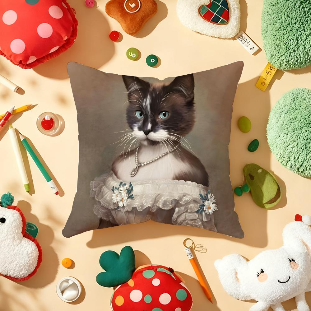 Renaissance Royal cat Cushion Cover Plush Fabric Soft DoubleSided Printed Sofa Warm Winter Home Gift Pillow Cover