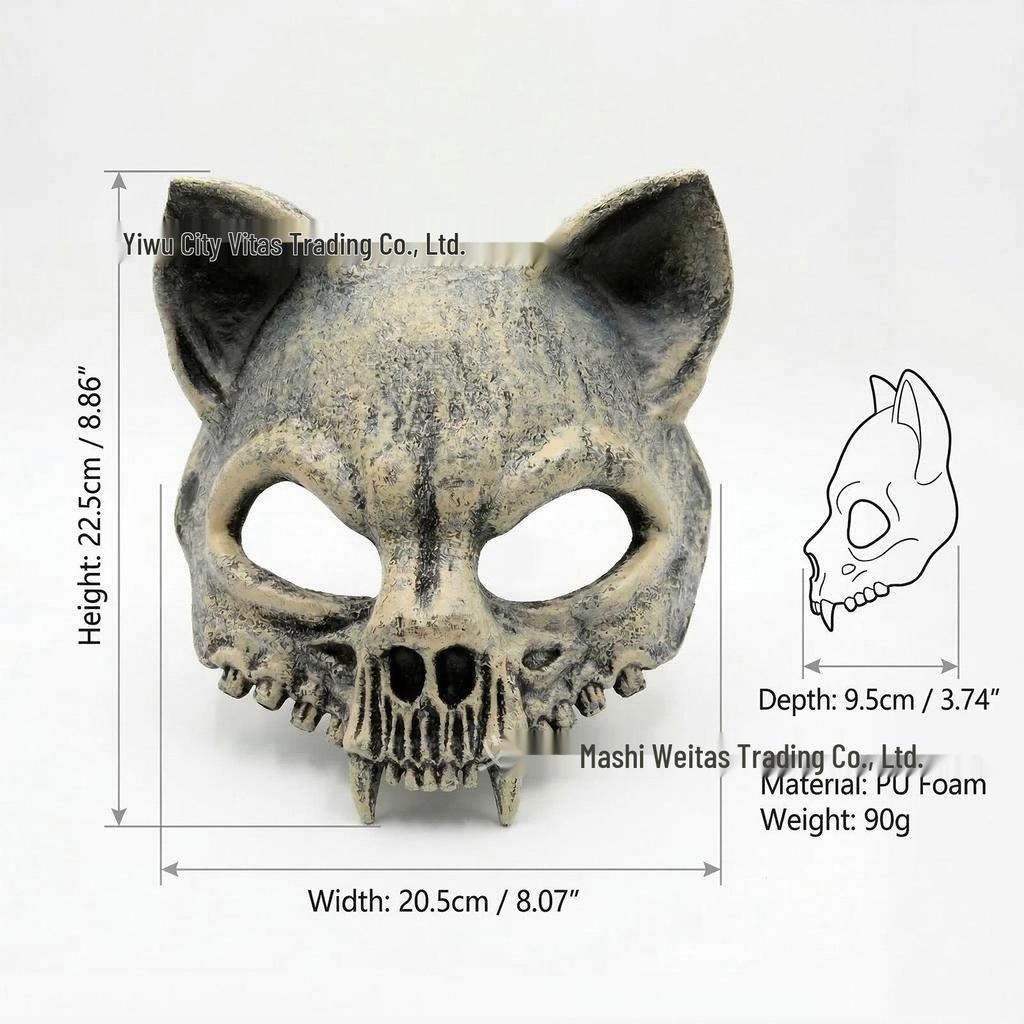 Maschera Animale in Schiuma PU Teschio Gatto di Halloween per Mardi Gras e Carnevale