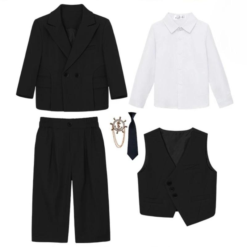 

Boys Suit Set British Gentleman Tuxedo for Kids Hosting Piano Performance Formal Wear 2-12 Y Flower Boy Birthday Wedding Outfits 80cm
