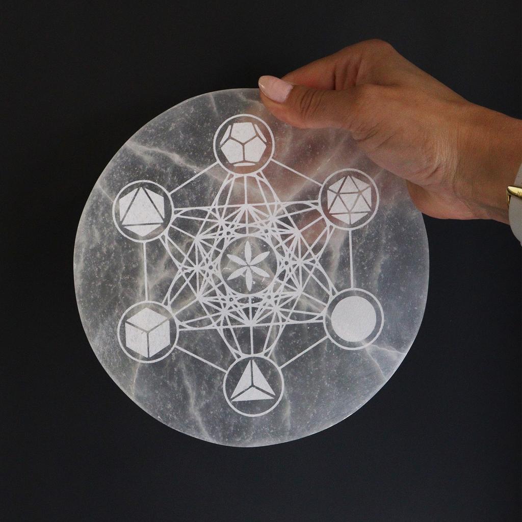 Selenite Charging Plate Sacred Geometry 18cm