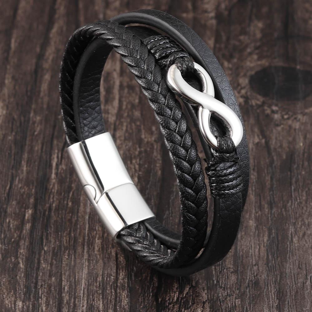 

Stainless Steel Leather Bracelet Infinity Logo Special Popular Pattern Men s Bracelet DIY Valentine s Day Handsome Gift 19cm