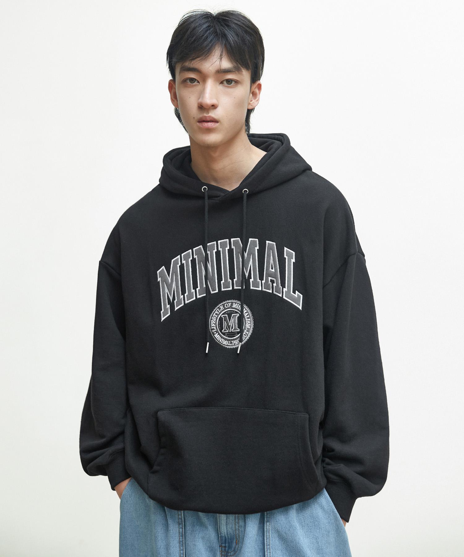 Minimal Project University Arch Embroidered Logo Oversized Hoodie Mht120 [Black] Black/M