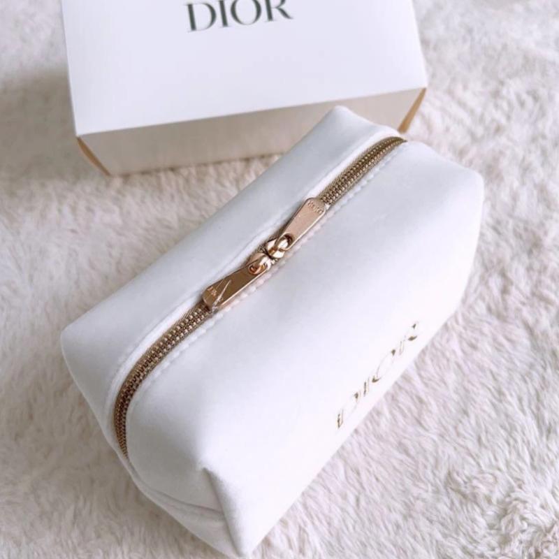Dior Besticktes Logo Wildledertextur Kosmetiktasche weiß