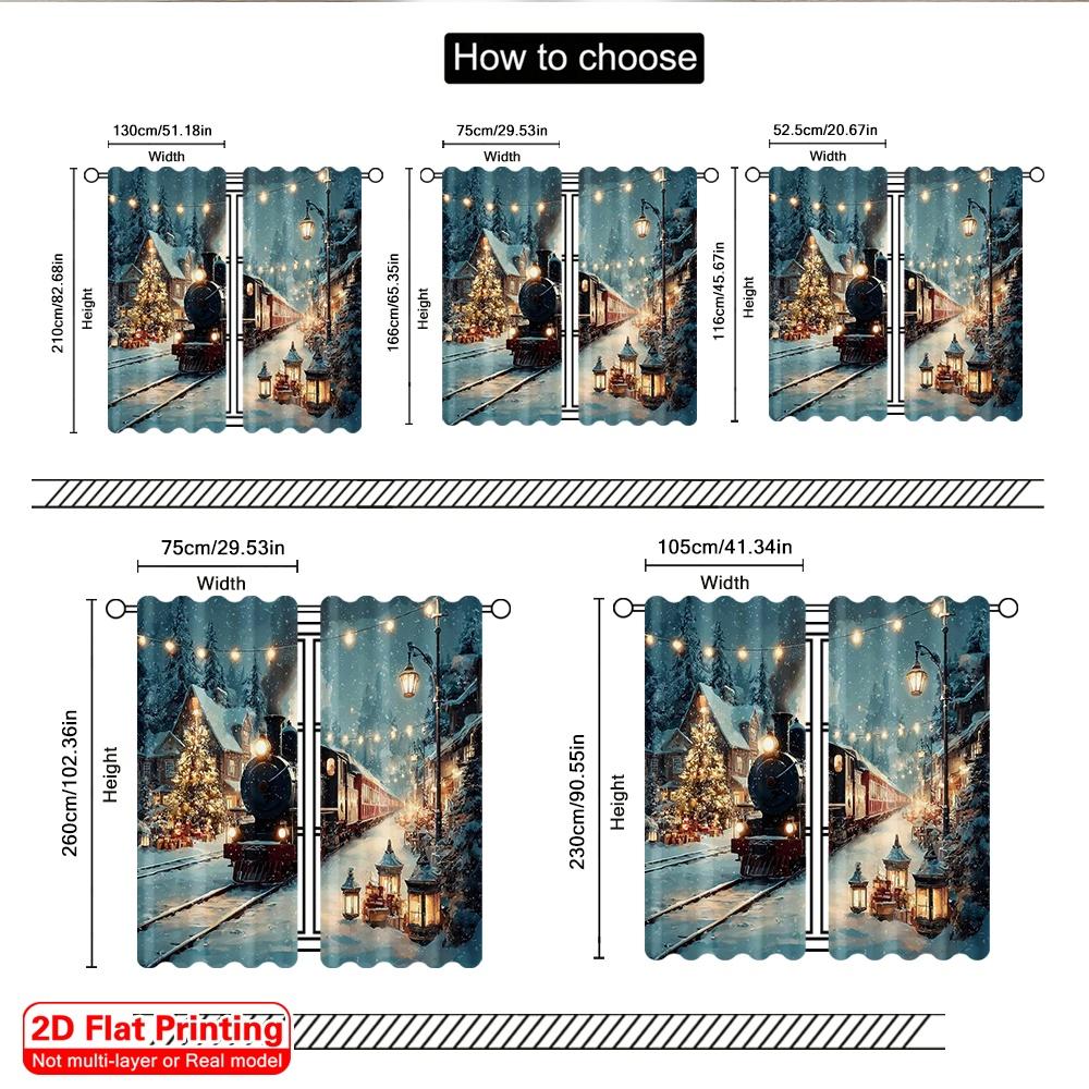 2pcs 2D Flat Printing Christmas Drapes Christmas Train4 Fabric Without Electricity Party Decorations Perfect for Aesthetic Room