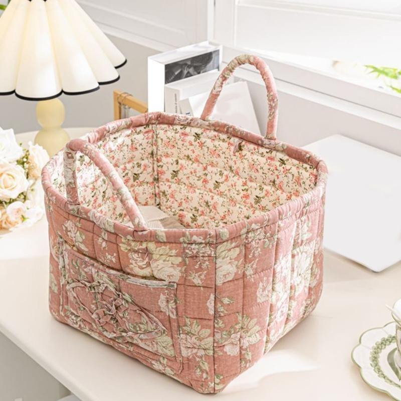 Vintage Floral Foldable Laundry Basket Large Capacity Fabric Storage Bin Handles