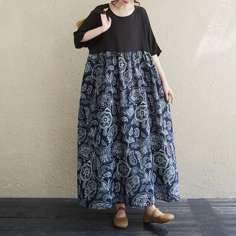 The Real Shot of The New 125kg Fat MM In Summer Covers The Meat and Looks Thin, and The Color Matching Cotton and Linen Dress Women's Clothing