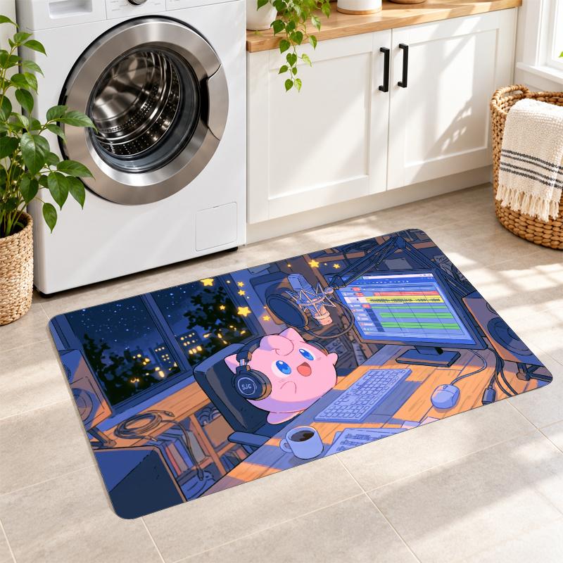 Jigglypuff Flannel Rug Kitchen Mat Non Slip Floor Carpet Soft Home Room Decor