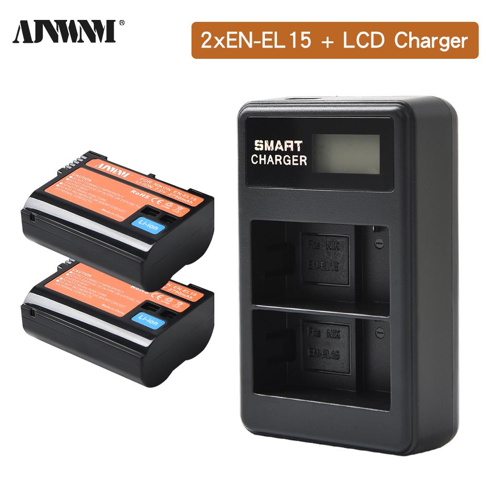 AJNWNM EN-EL15 ENEL15 El15 Battery for Nikon D7000 D7100 D7200 D850 D750 D7500 D810 D500 D800 D610 D600 +LCD Charger