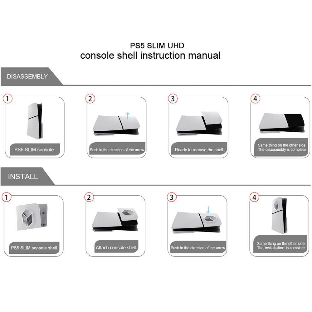 Čelní panel konzole PS5 Slim, levý a pravý horní kryt, bílý náhradní boční kryt s chladicími otvory, prachotěsné krycí desky z ABS plastu