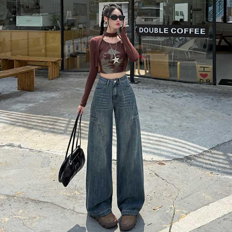 High-Waisted Wide-Leg Flowy Denim Jeans for Women - Autumn Fashion, Loose Fit, Versatile Bell Bottom S