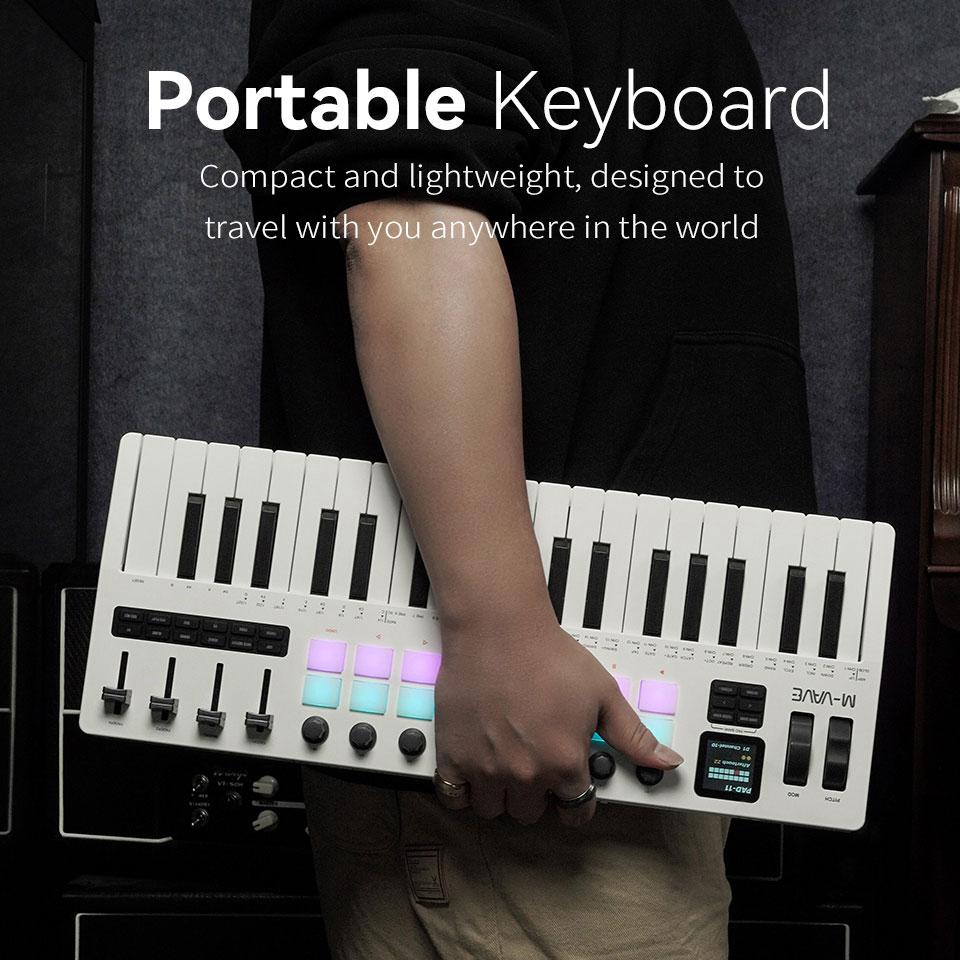 M-VAVE SMK-37 PRO 37 keys Keyboard 3 Octave Range 16 RGB Backlit Impact Pads Supports Wireless Connection to Multiple System