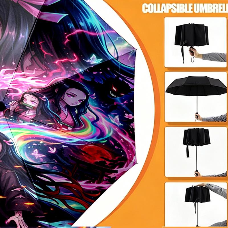 Parapluie Imprimé Demon Slayer Ouverture/Fermeture Automatique - Design Pliable Portable - Usage Quotidien pour Voyage/Extérieur - Cadeau d'Anniversaire