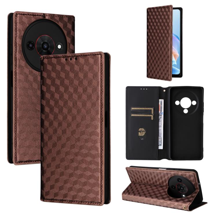 Cubic Grid Texture Flip Leather Phone Case