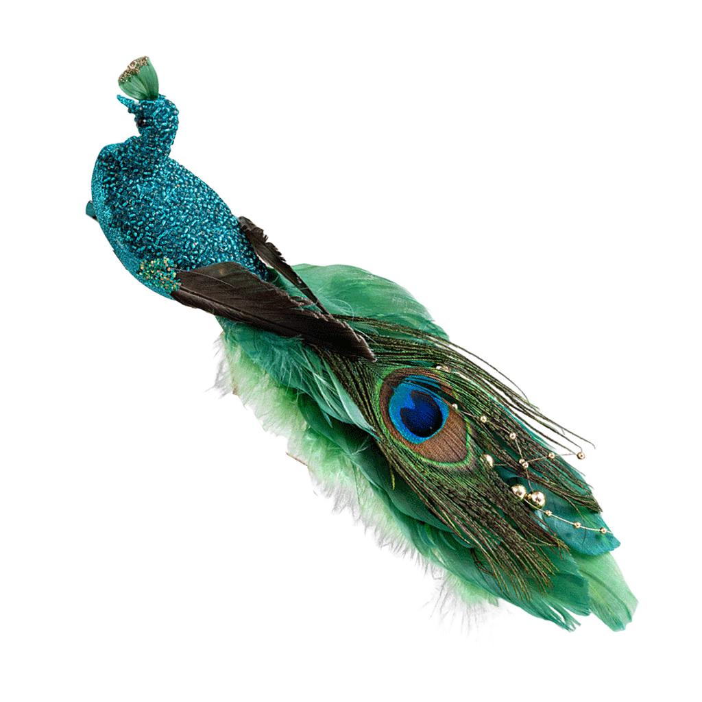 Realistic Peacock Ornament With Golden Glitter Feathers For Christmas Tree Home Garden Decorations