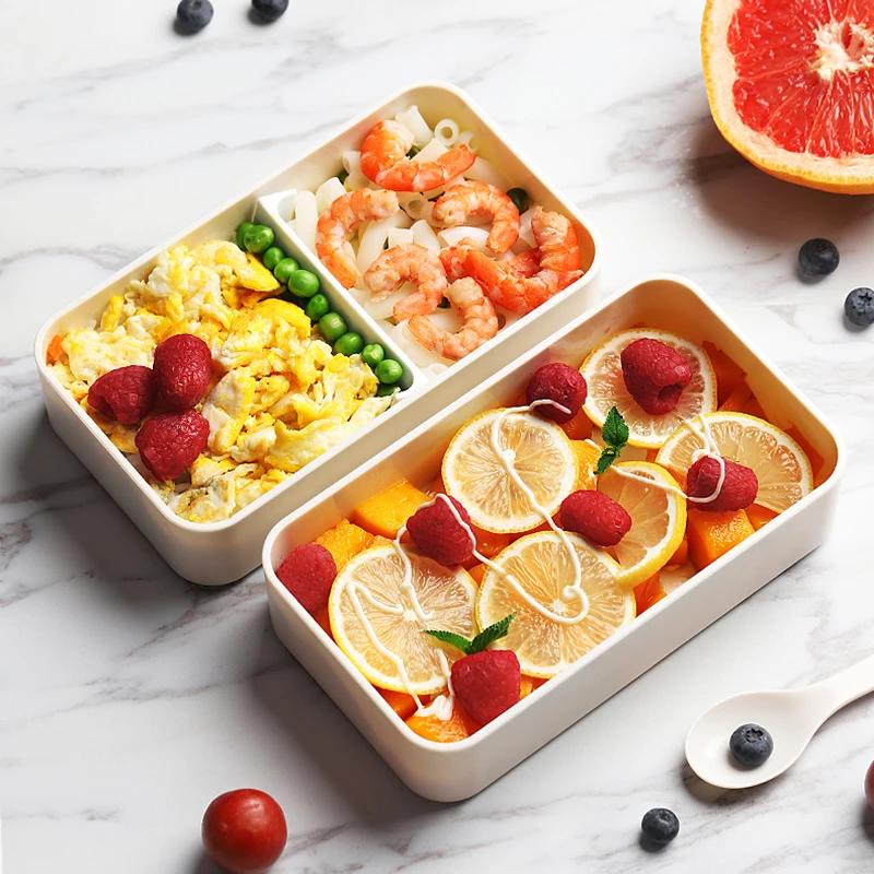 Mikrowellen-Doppelschicht-Lunchbox 1200ml Holzoptik Salat-Bento-Box BPA-frei Tragbare Behälterbox Arbeiter Student