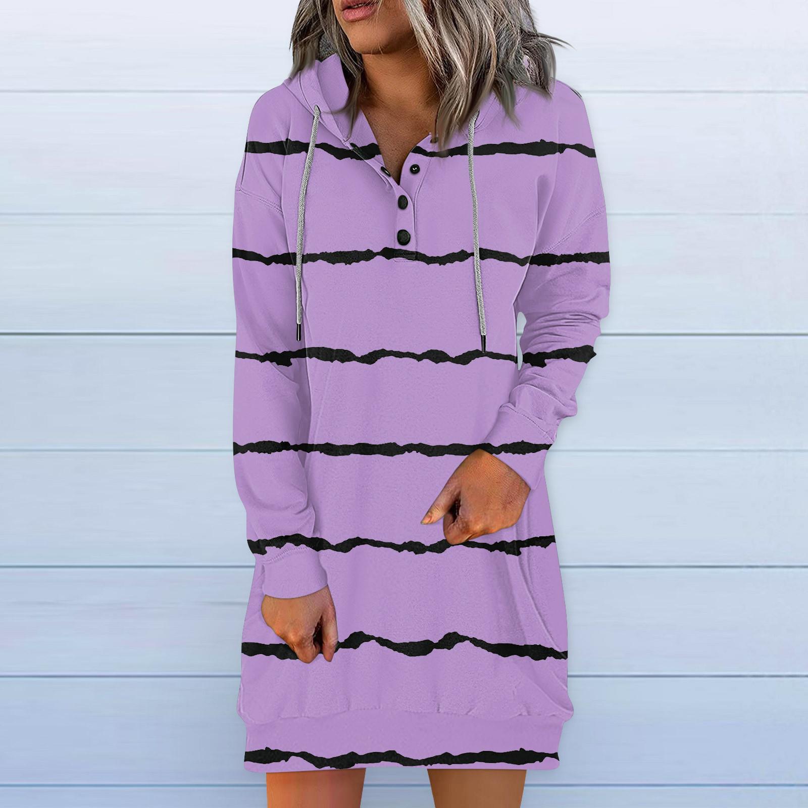 

Women s Casual Hoodie Long Sleeve Drawstring Jumper Print Dress XL фіолетовий