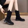 Unisex Suede Lace-Up Mid-Calf Boots with Thick Sole