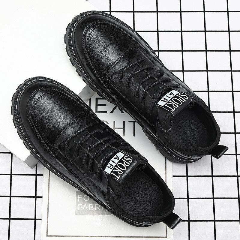 Fashion 2024 Men Leather Platform Oxfords Slip On Thick Bottom Men's Derby Shoes Casual Loafers Mens Square Toe Formal Dress Shoes