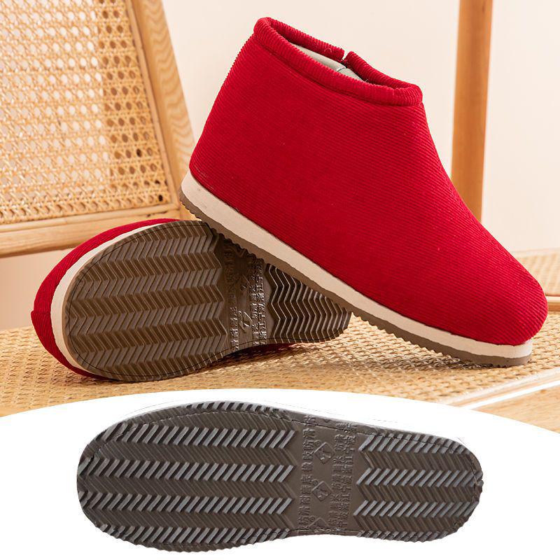 Women's Winter Handmade High-Top Non-Slip Cotton Slippers - Warm Indoor Shoes for Mom & Men