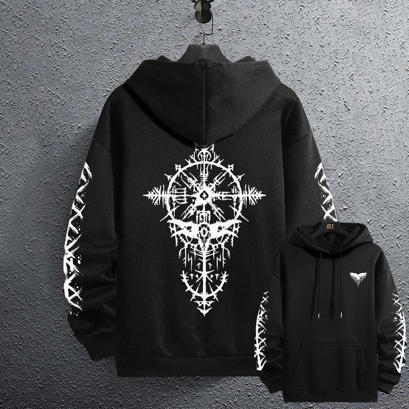 Men's Ancient Raven Print Pullover 2025 Brand New Black Sweatshirts Autumn Winter Male Daily Casual Sporty Jogging Hoodie