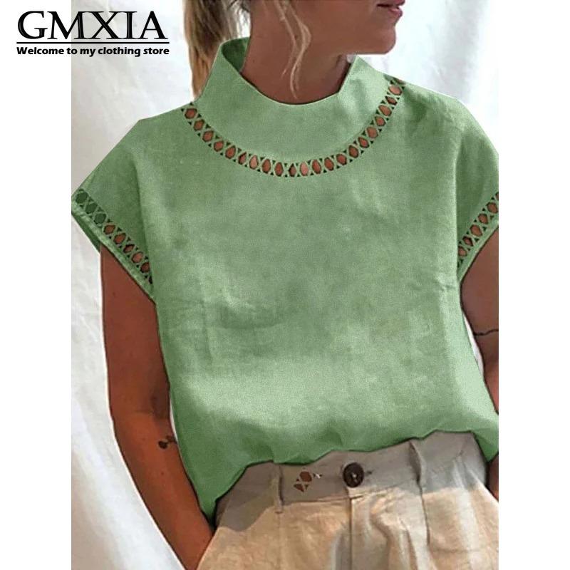 GMXIA Women's Fashion Casual Leisure Solid Color Print Short Sleeve Blouses & Shirts