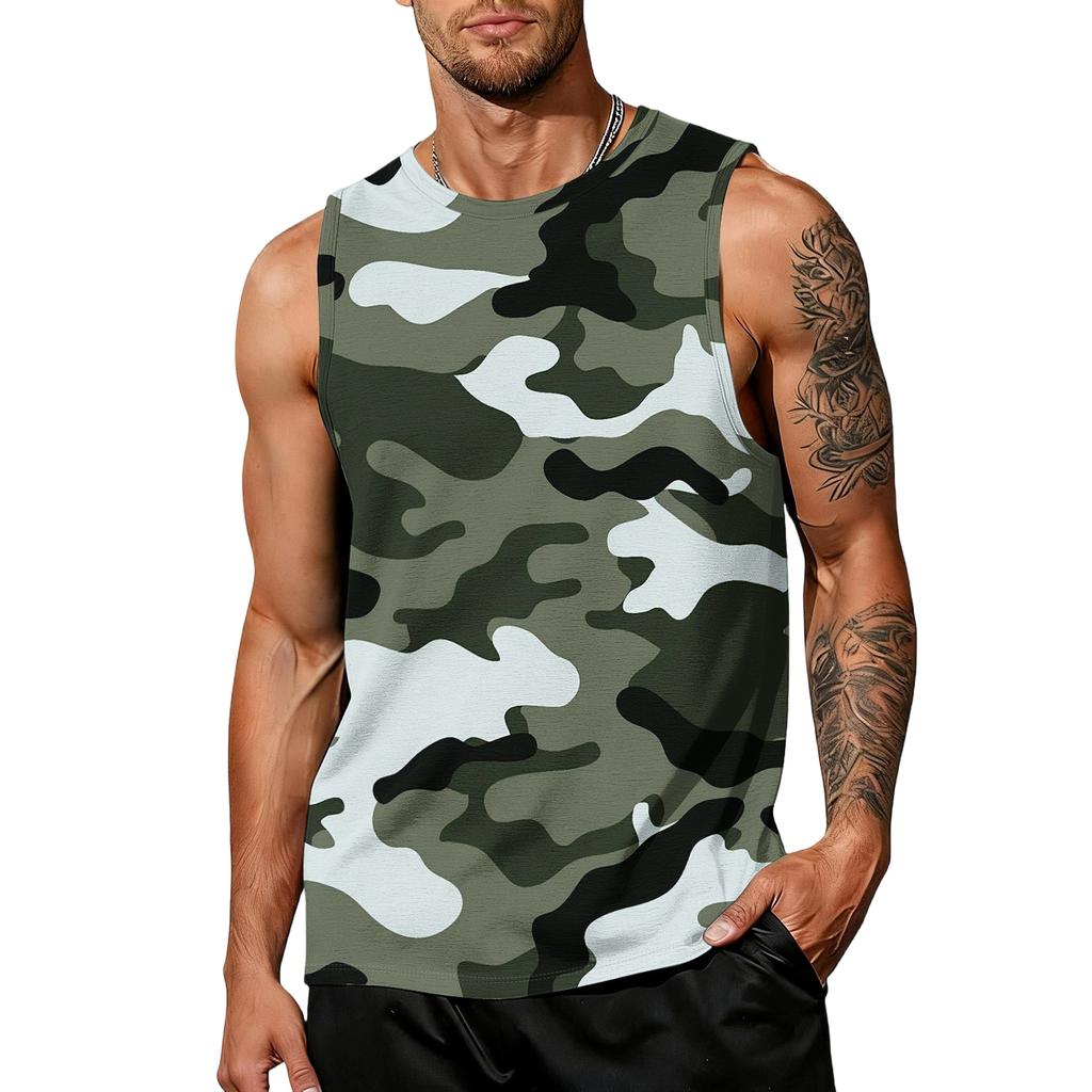 Men's casual trend camouflage printed vest - Men's sporty breathable sleeveless top
